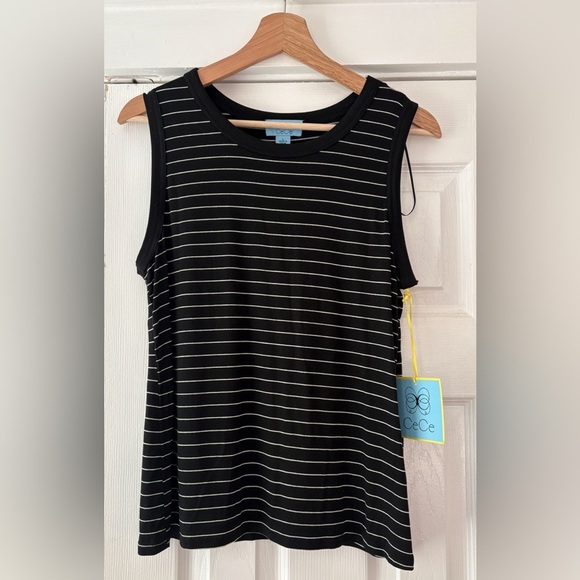 CeCe Black Striped Top Tank Size Large‎ NWT - Picture 1 of 4